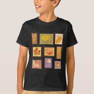 Camiseta Folhas de outono Vintage _ Cores d'água Carimbos _