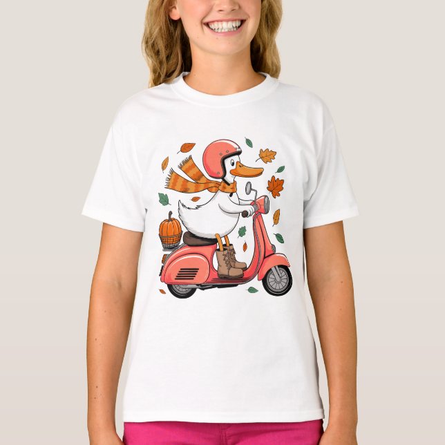 Camiseta Folhas de Patinete do Autumn Duck Vespa Pumpkin (Frente)