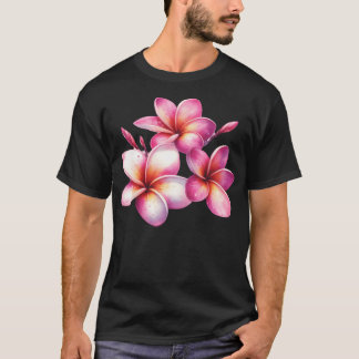 Camiseta Folhas De Plumeria Rosa E Branca