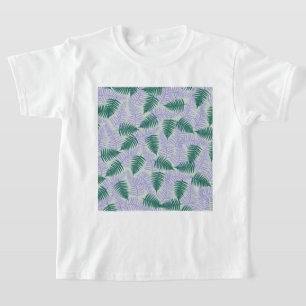 Camiseta Folhas de Samambaia Roxas Verdes Padrão de Flor Re