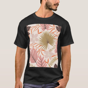 Camiseta Folhas Desenhadas À Mão: Padrão Selvagem Exótico.