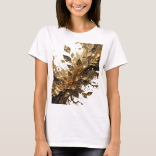 Camiseta Folhas Douradas e Bolhas de Gelatina Prateadas Sna