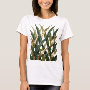Camiseta Folhas Douradas Elegantes em Prata sobre Fundo Pre