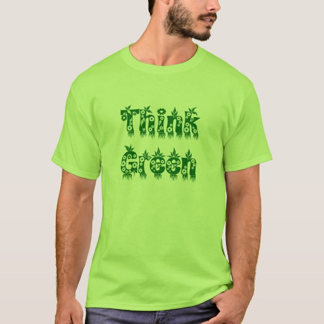 Camiseta Folhas e flores "Pense verde" (Frente)