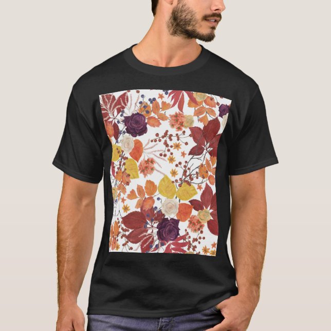 Camiseta Folhas e Rosas de Aquarela do outono (Frente)