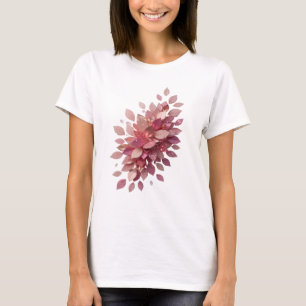 Camiseta Folhas Rosa Prateadas Icônicas em Impressão