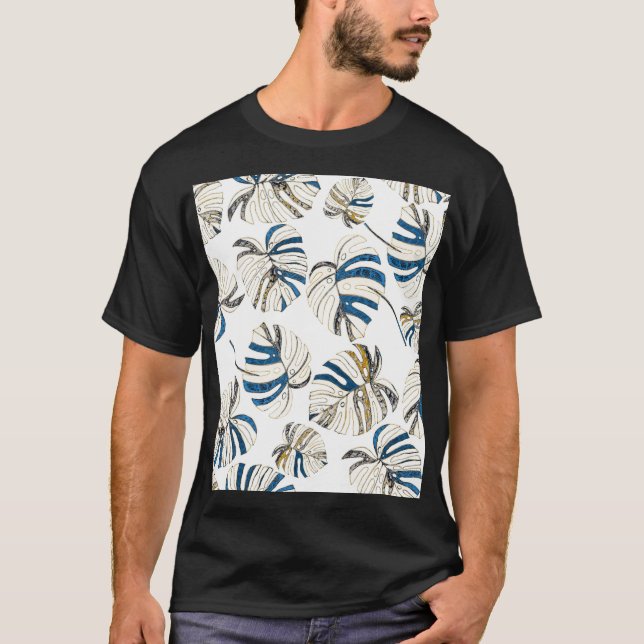 Camiseta Folhas tropicais coloridas, padrão moderno. (Frente)