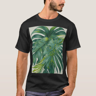 Camiseta folhas tropicais de abstrato art, fundo.