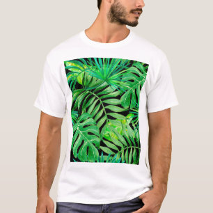 Camiseta Folhas Tropicais De Aquarela: Elegância Sem Costur
