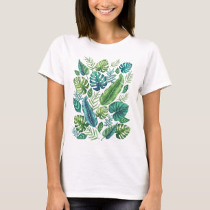 Camiseta Folhas Tropicais de Palma Verde e Teal Banana Mons