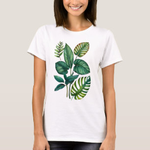 Camiseta Folhas Tropicais de Palma Verde e Turquesa Monster