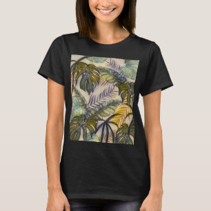 Camiseta Folhas tropicais grandes coloridas pintura aquosa
