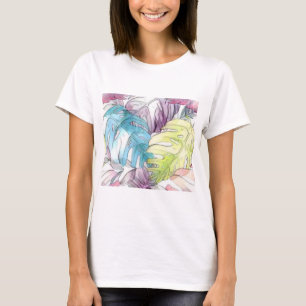 Camiseta Folhas tropicais grandes coloridas pintura aquosa