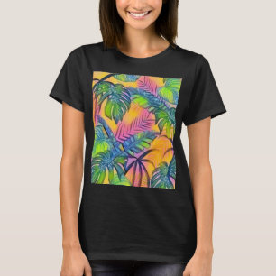 Camiseta Folhas tropicais grandes coloridas pintura aquosa