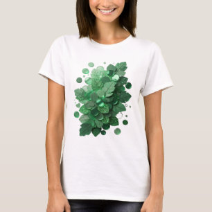 Camiseta Folhas verdes icônicas e moedas cintilantes