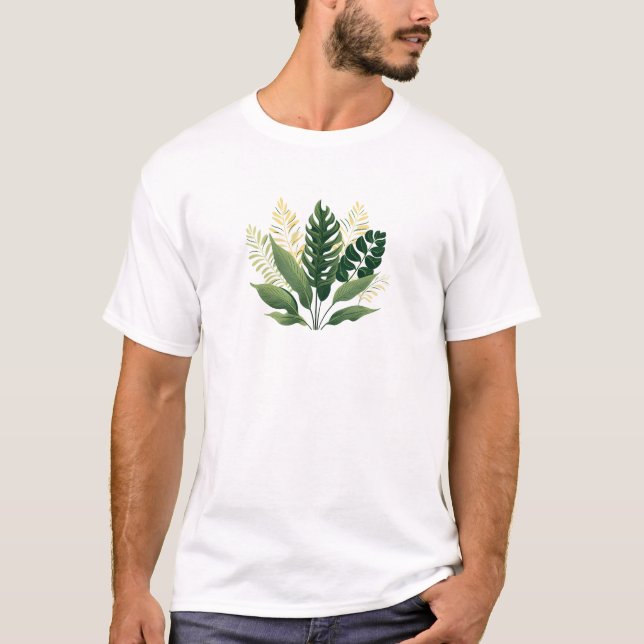 Camiseta Folhas verdes minimalistas (Frente)