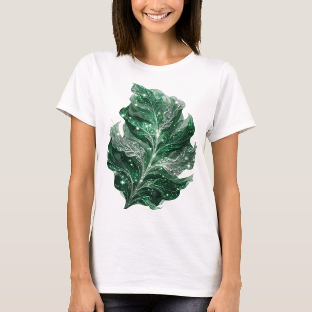 Camiseta Folhas verdes prateadas impressionantes COM ESTREL (Frente)