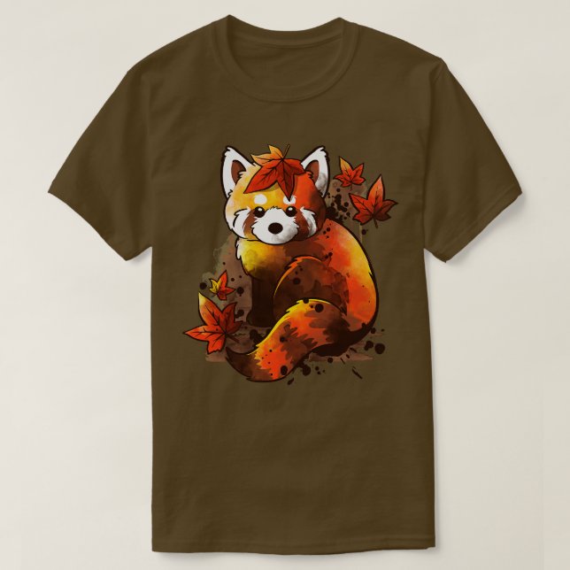 Camiseta folhas vermelhas panda (Frente do Design)