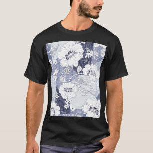 Camiseta Folheto de flores de Denim, padrão perfeito.