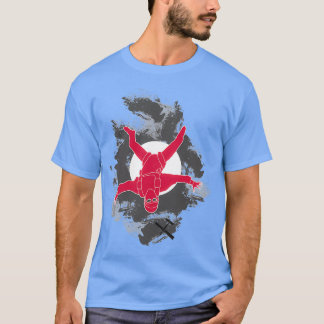 Camiseta Folheto vermelho com nuvens de sol e cinza