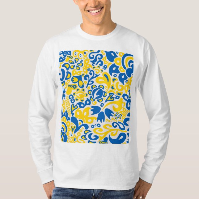 Camiseta Folklore pattern with Ukrainian flag colors   (Frente)