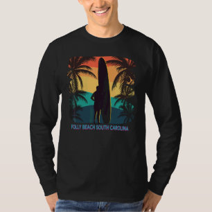 Camiseta Folly Beach South Carolina Sc Palm Tree Surfboard