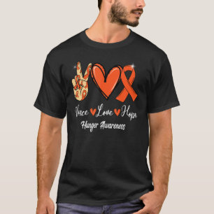 Camiseta Fome Consciência Paz Amor Esperança Fita Laranja