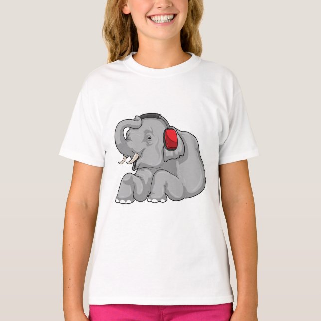 Camiseta Fone de ouvido de música elefante (Frente)