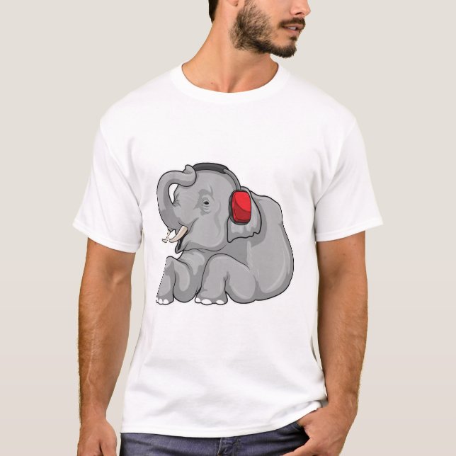 Camiseta Fone de ouvido de música elefante (Frente)