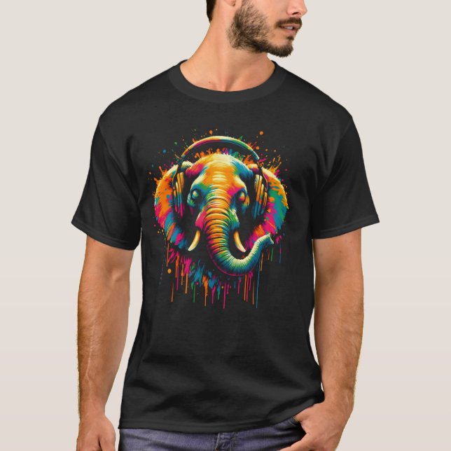Camiseta Fone de ouvido do Elefante legal Música Arte Natal (Frente)