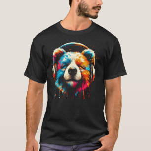 Camiseta Fone de ouvido do legal Urso Música Arte Aniversár