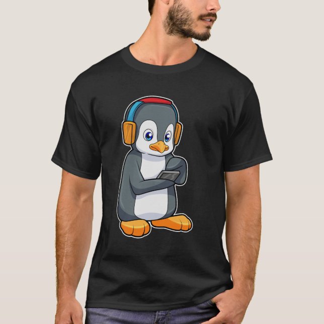 Camiseta Fone de ouvido para música pinguim (Frente)