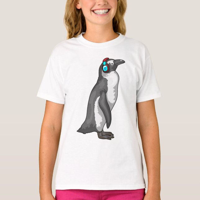 Camiseta Fone de ouvido para música pinguim (Frente)