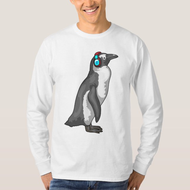 Camiseta Fone de ouvido para música pinguim (Frente)