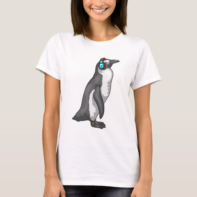 Camiseta Fone de ouvido para música pinguim (Frente)