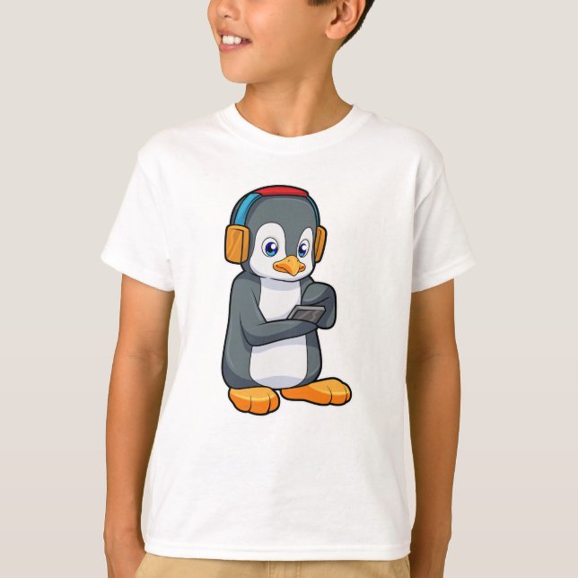 Camiseta Fone de ouvido para música pinguim (Frente)