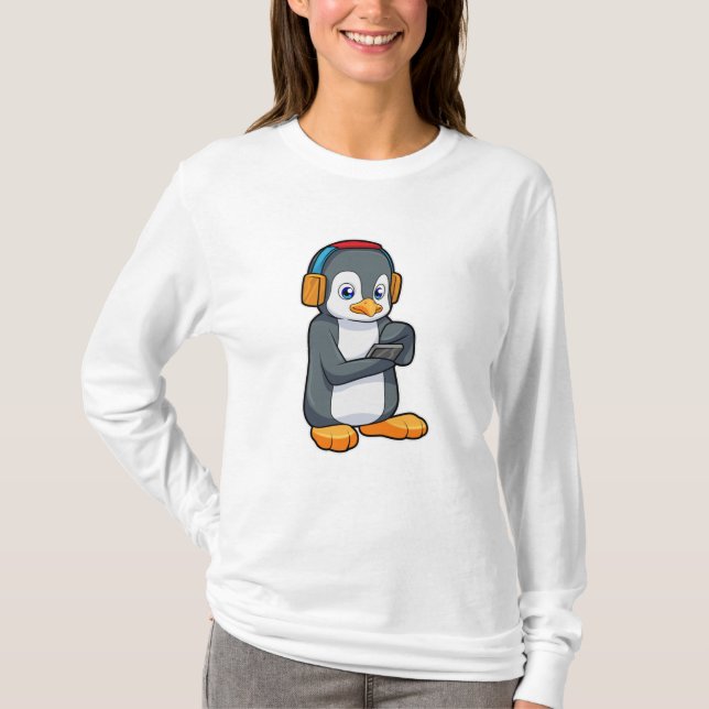 Camiseta Fone de ouvido para música pinguim (Frente)