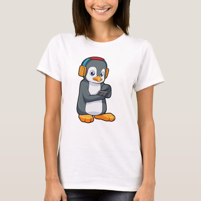 Camiseta Fone de ouvido para música pinguim (Frente)