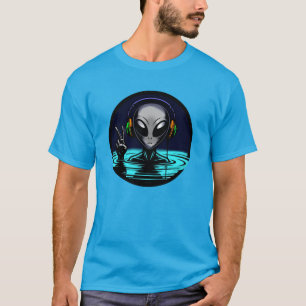 Camiseta Fones de ouvido alienígenas dando sinal de paz