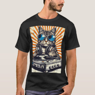 Camiseta Fones de ouvido Cat Dj para mesa giratória de músi
