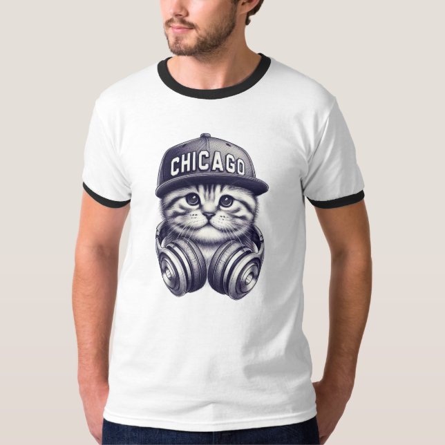 Camiseta Fones de ouvido Cat wDJ Adoráveis de Chicago (Frente)