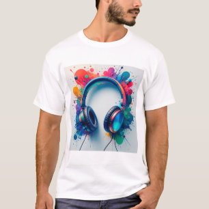 Camiseta Fones de ouvido coloridos com abertura de pintura 