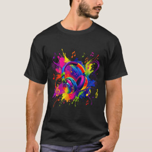 Camiseta Fones de ouvido coloridos com obra de arte de nota