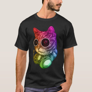Camiseta Fones de ouvido Coloridos De Gatos De Música Rave