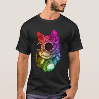 Camiseta Fones de ouvido Coloridos De Gatos De Música Raver