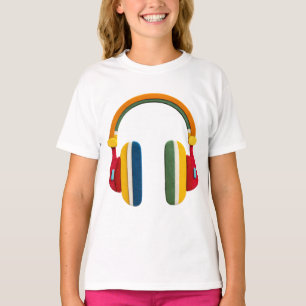 Camiseta Fones de Ouvido Coloridos – Design Divertido de Mú