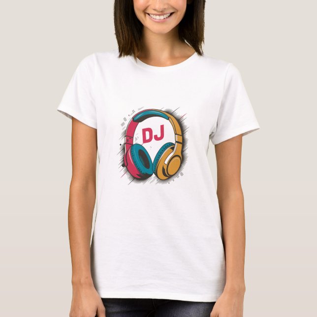 Camiseta Fones de ouvido coloridos Music DJ branco (Frente)