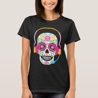 Camiseta Fones de ouvido com caveira de açúcar masculino Di