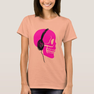 Camiseta Fones de ouvido cor-de-rosa do crânio