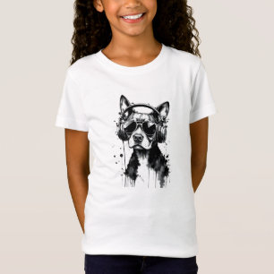 Camiseta fones de ouvido de cães legal Coroa preta e tinta